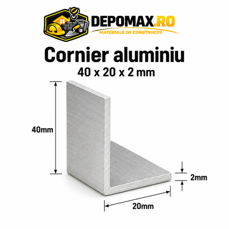 Cornier aluminiu 40 x 20 x 2 mm, 6 metri (EN AW-6060)
